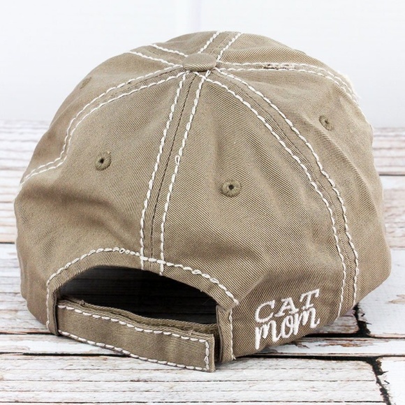 NWT Distressed Khaki  "Cat Mom" Cap - Picture 3 of 3
